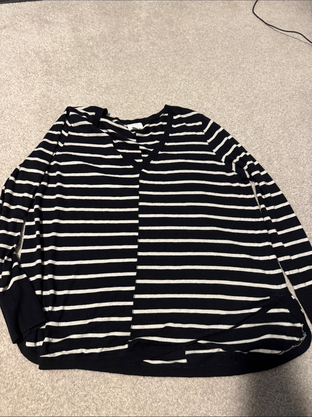 Caslon Black and White Striped V-Neck Sweater